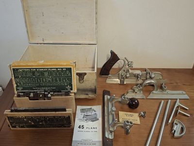 Vintage Stanley No. 45 Combination Plane with Box, Cutters, and Manual