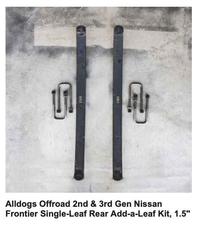 Alldogs Offroad 2nd & 3rd Gen Nissan Frontier Single-Leaf Rear Add-a-Leaf Kit, 1.5"