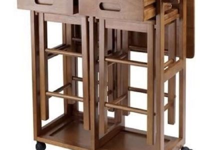 Winsome Suzanne Drop-Leaf Kitchen Cart with 2 Stools - Teak