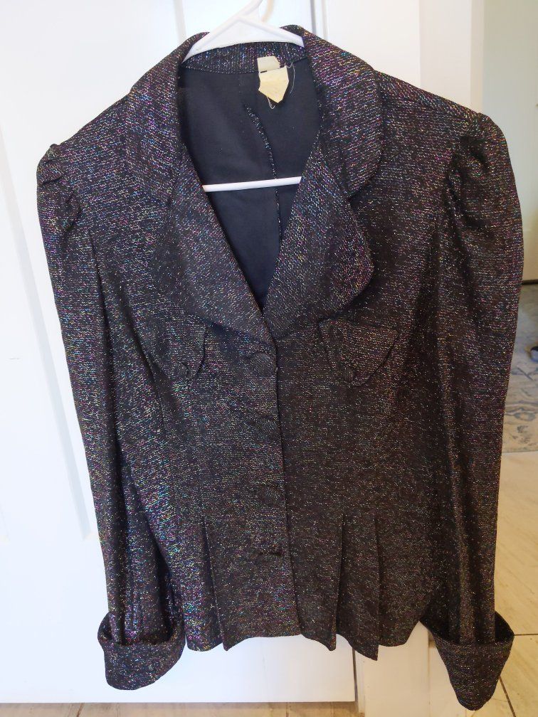 Vintage Iridescent Multicolored Thread Blazer Jacket - Size 11, 90% Acetate, 10% Mylar