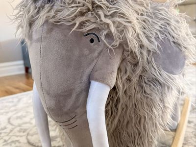 Plush Woolly Mammoth Rocking Toy with Wooden Base