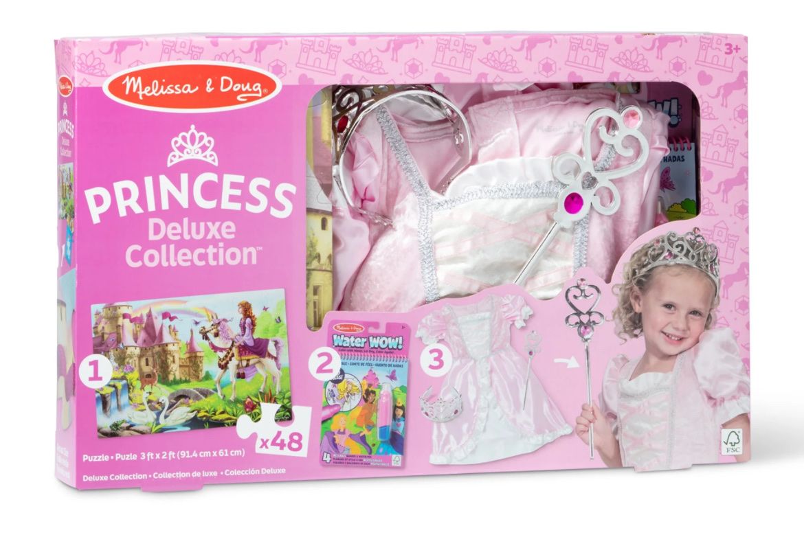 NEW Melissa & Doug Princess Deluxe Collection: Dress-Up, 48-pc Puzzle & Water Wow! Activity Set