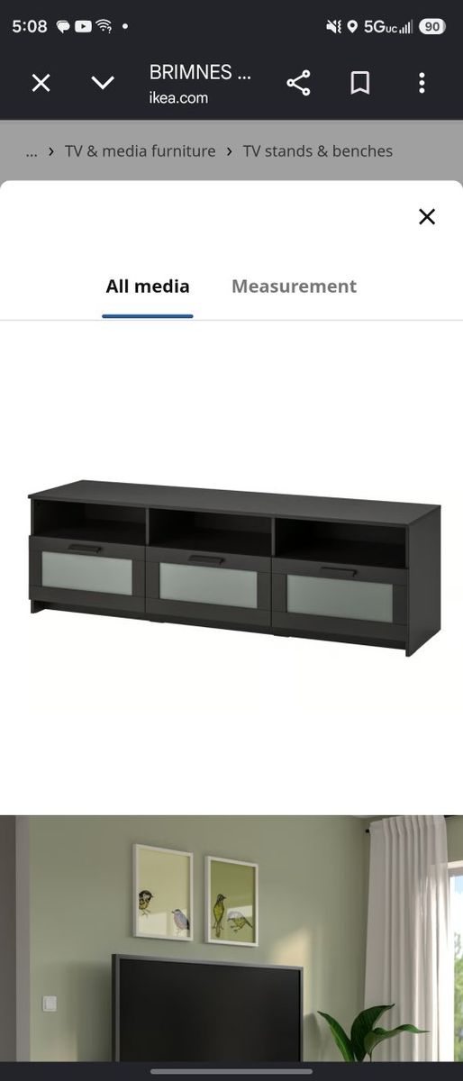 IKEA TV Unit Black Media Stand Console with Drawers