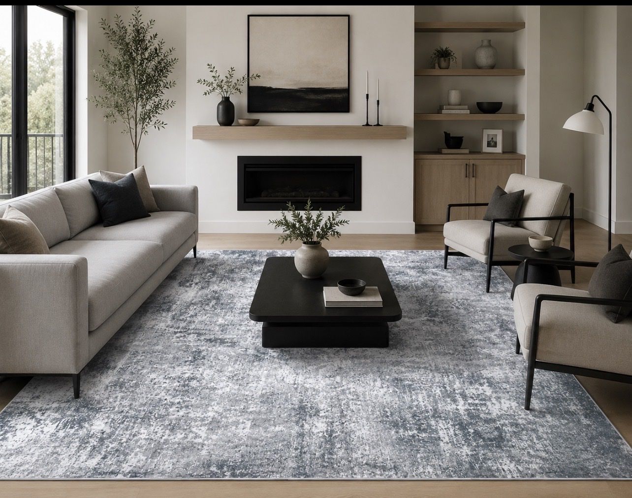 NEW 9’ x 12’ Modern Abstract Area Rug – Blue, Gray & Ivory
