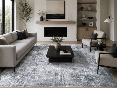 NEW 9’ x 12’ Modern Abstract Area Rug – Blue, Gray & Ivory