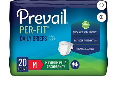 Prevail Per-Fit Unisex Daily Briefs, Medium (32"-44"), Maximum Plus Absorbency, 20 Count