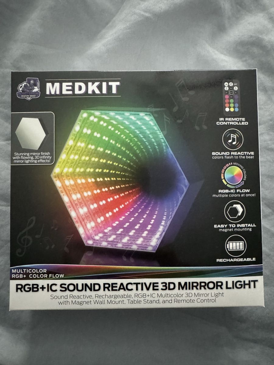 MEDKIT RGB+IC Sound Reactive Rechargeable 3D Mirror Light with Remote Control