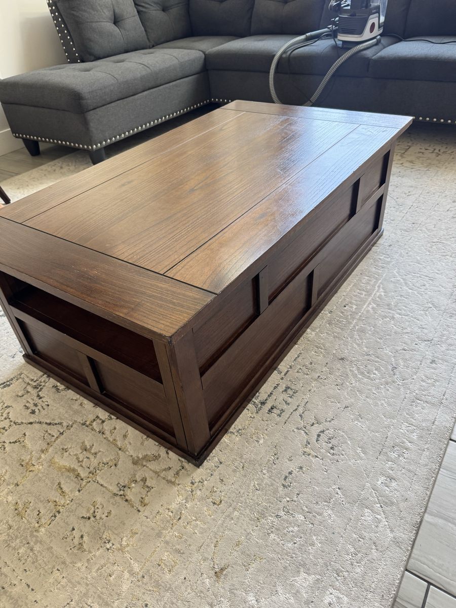 Dark Wood Lift-Top Coffee Table with Storage Drawers