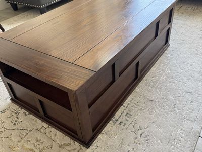 Dark Wood Lift-Top Coffee Table with Storage Drawers