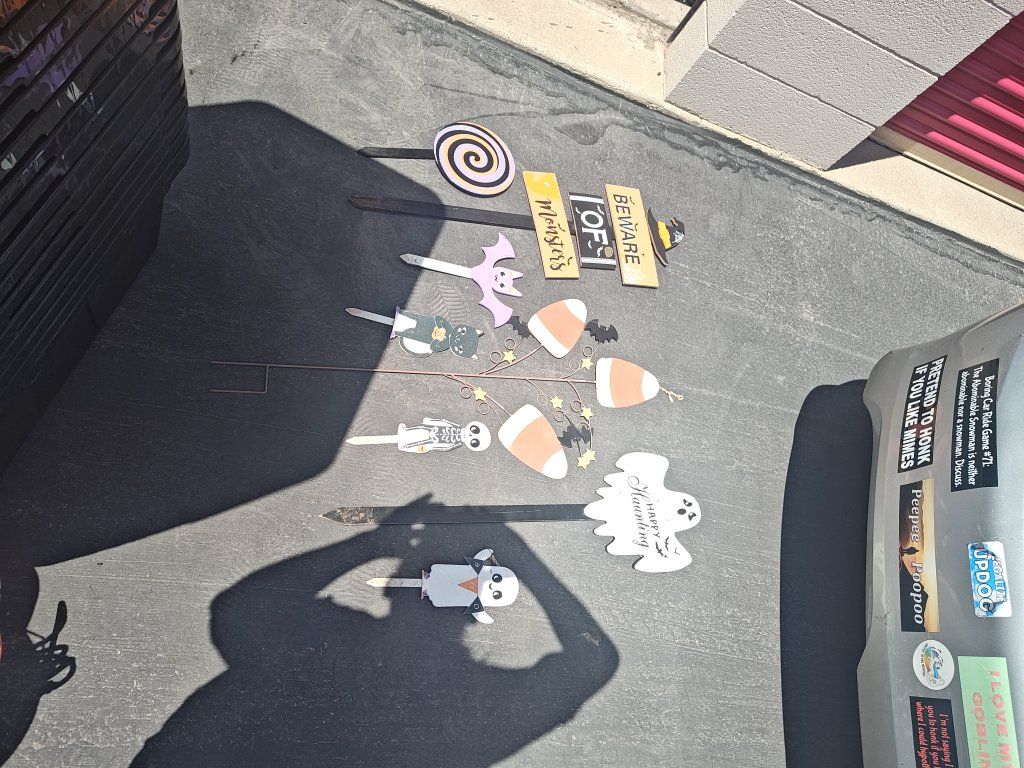 Assorted Outdoor Halloween Yard Stakes Lot - Ghost, Candy Corn, Signs