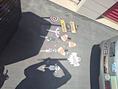 Assorted Outdoor Halloween Yard Stakes Lot - Ghost, Candy Corn, Signs