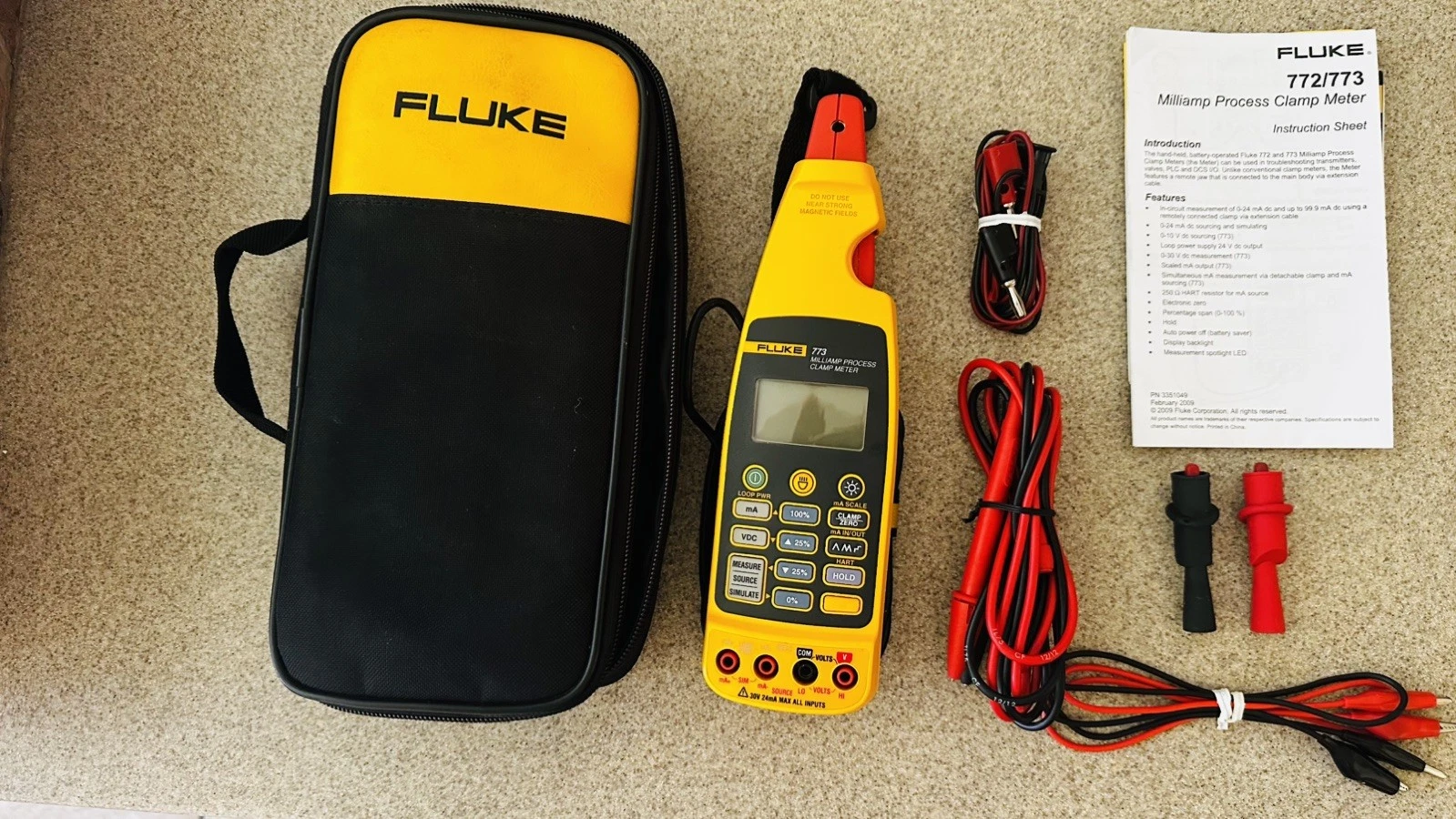 Fluke 773 Milliamp Process Clamp Meter 4 to 20 mA Signals Provide Loop Power