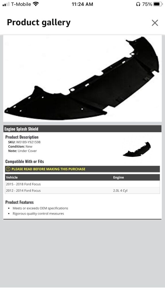 Ford focus Parts- Lower Front Engine Splash Shield