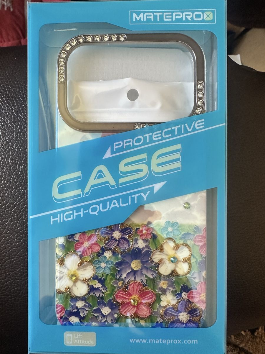 MATEPROX IPhone 17 pro Floral Protective Phone Case with Rhinestone Camera Accent