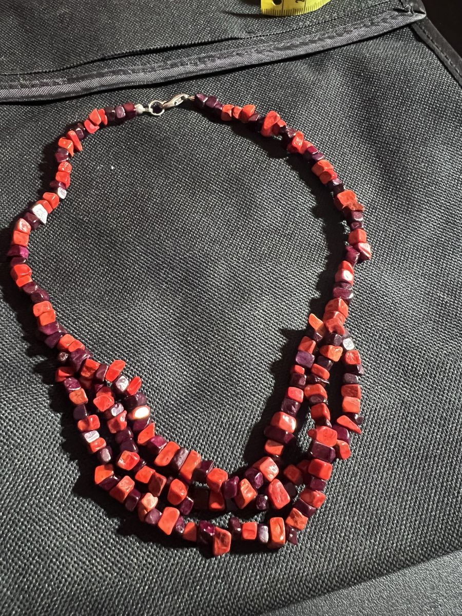 Red & Purple Beaded Necklace - Multi-Strand Choker with Square Cut Beads & Lobster Clasp