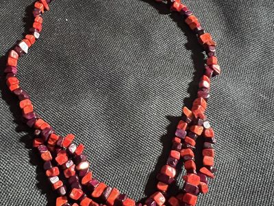 Red & Purple Beaded Necklace - Multi-Strand Choker with Square Cut Beads & Lobster Clasp