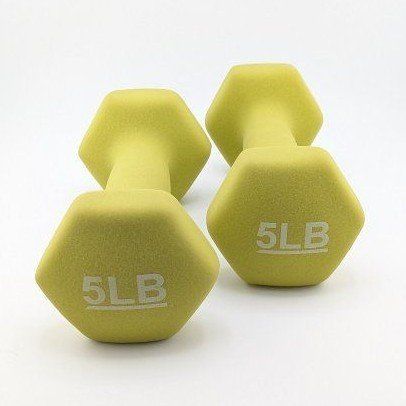 Pair of 5LB Neoprene Coated Hex Dumbbells - Yellow/Green Home Workout Weights