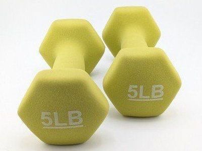Pair of 5LB Neoprene Coated Hex Dumbbells - Yellow/Green Home Workout Weights