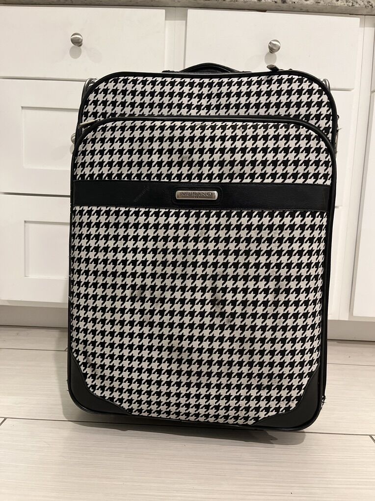 Medium Suitcase--black and white Herring Bone