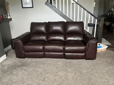 Genuine Leather Power Reclining Sofa & Loveseat Set - Excellent Condition