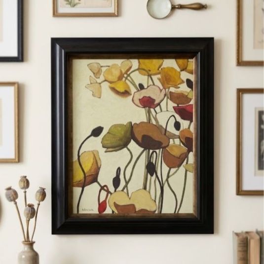 Shirley Novak Framed Original Floral Oil Painting - Poppies & Flowers Wall Art Decor 21x23"