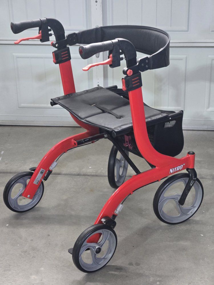 Drive Medical Nitro Rollator Walker - Red, Foldable, with Seat & Storage - Excellent Condition