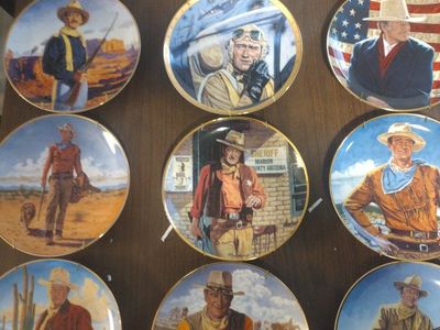 John Wayne Collector's Lot: Franklin Mint Plates, VHS Tapes, Mug, Figurines & More