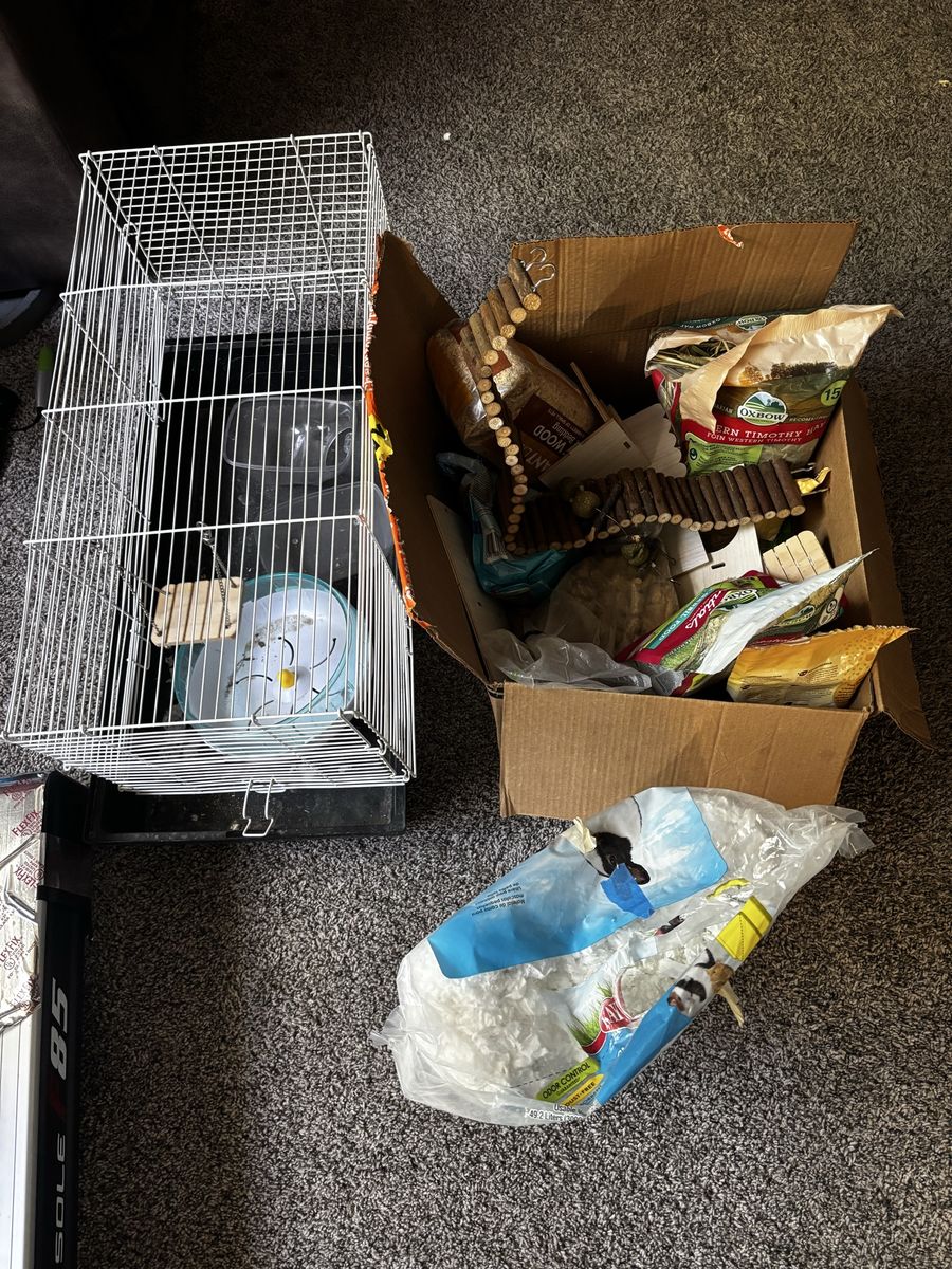 Hamster cage with many supplies