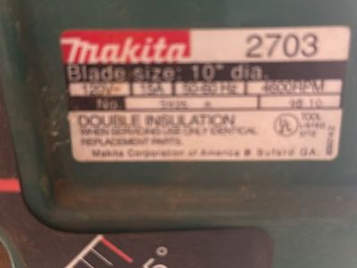 Makita 2703 10" Blade Table Saw with Dust Collection Bag & Rolling Stand, 4800 RPM
