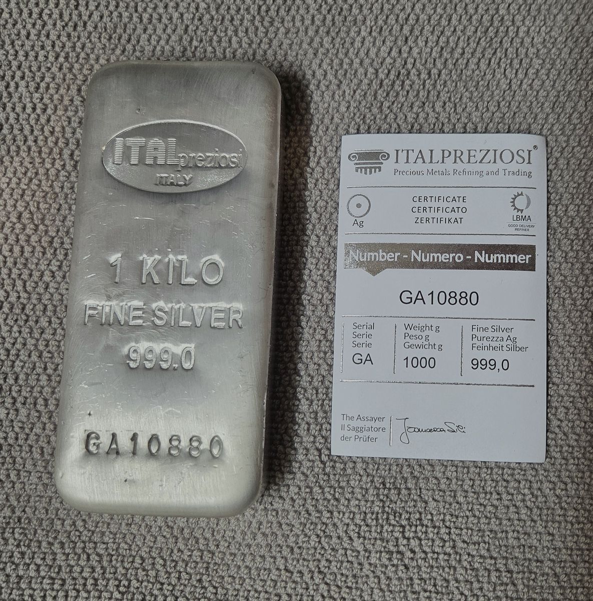 1 Kilo Silver bar / 32.15 oz. Italpreziosi
