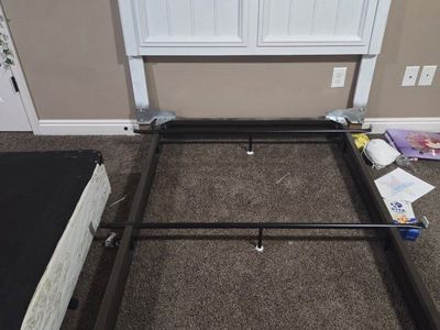 White Headboard and Black Metal Bed Frame - Full/Queen Size, Traditional Style