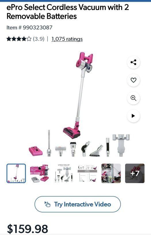 ePro Select Cordless Stick Vacuum Removable Battery