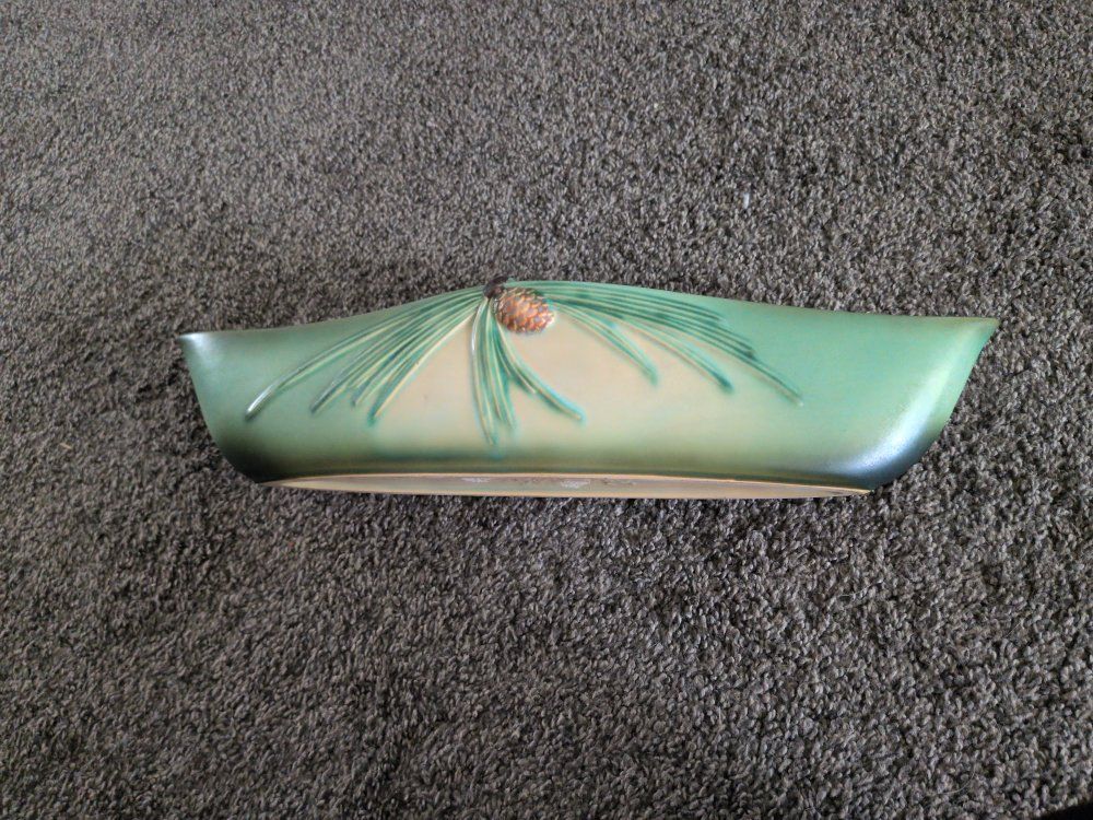 Roseville Pine Cone Canoe-Shaped Green Planter