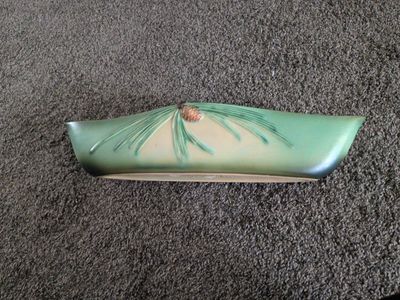 Roseville Pine Cone Canoe-Shaped Green Planter