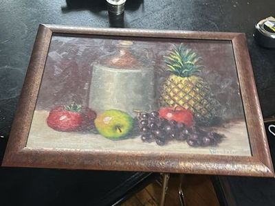 VTG Original Still Life Fruits Oil Painting Signed