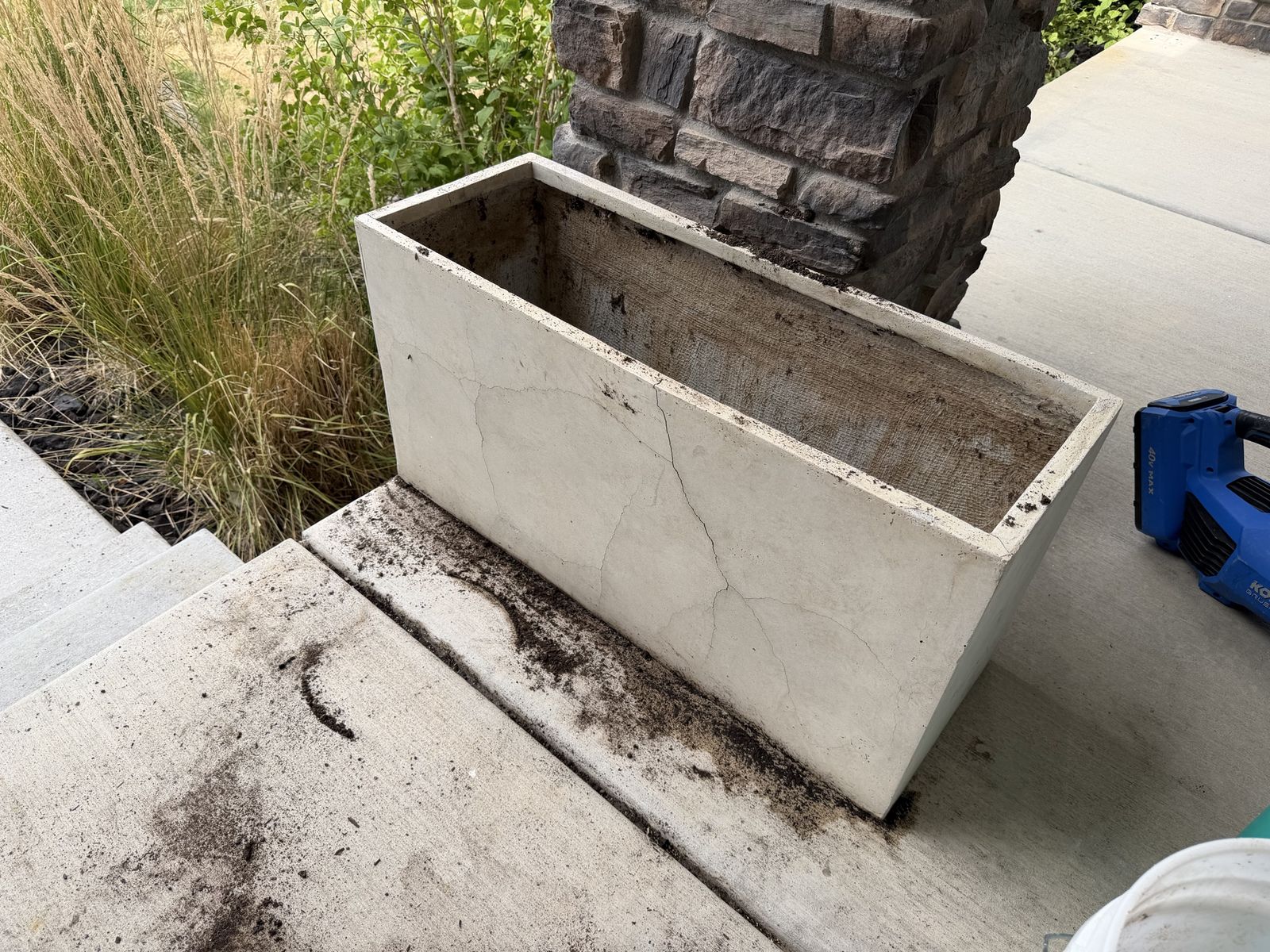 Used Concrete Planter Box - Cracked, but Functional