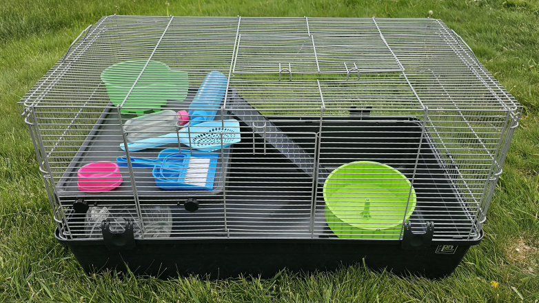 Large Pet Habitat / Hamster Cage with Accessories - Wheel, Bowls, Water Bottle, Cleaning Kit 33"L×17.5"H×18.5"D