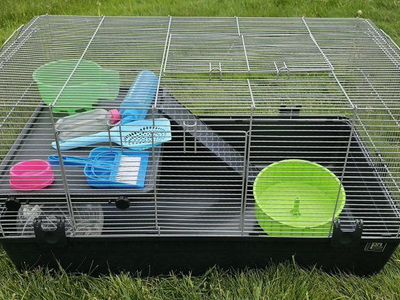 Large Pet Habitat / Hamster Cage with Accessories - Wheel, Bowls, Water Bottle, Cleaning Kit 33"L×17.5"H×18.5"D