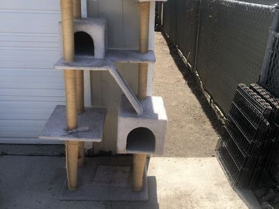 Large Multi-Tier Beige Cat Tree with Condos and Scratching Posts