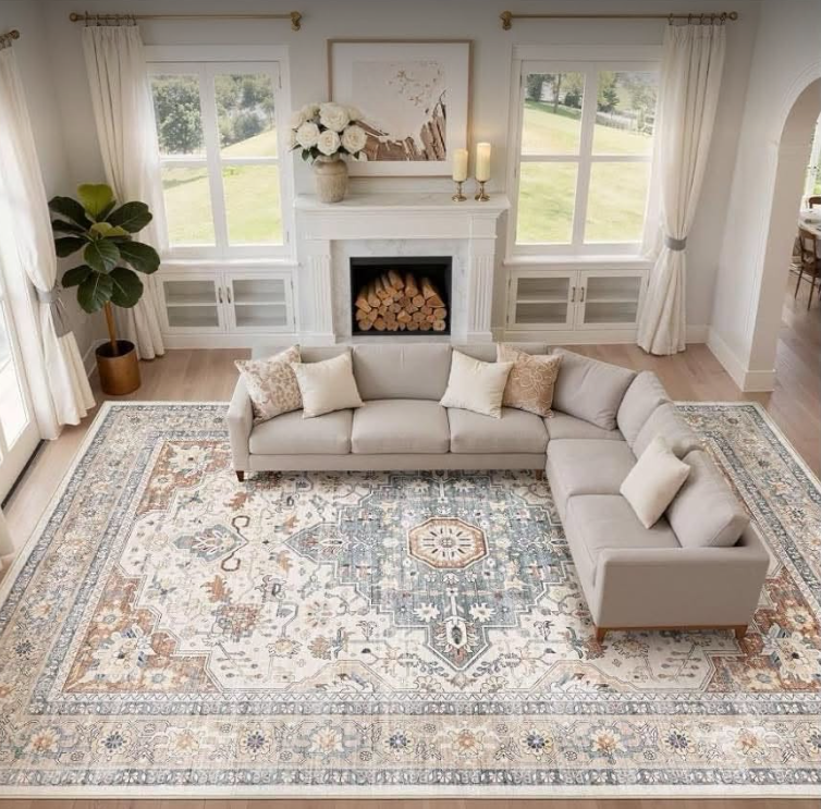 LOONGRUG 12x18 Area Rug Large Vintage Boho Living Room Rug Beige Brown