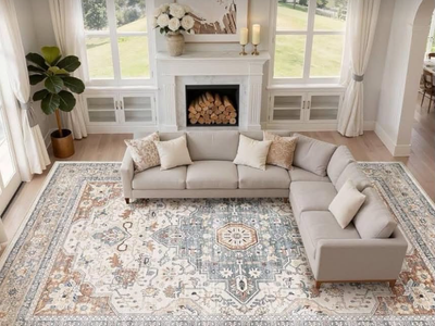 LOONGRUG 12x18 Area Rug Large Vintage Boho Living Room Rug Beige Brown