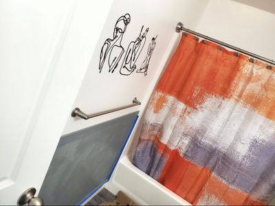 Orange & Grey Shower Curtain with Bath Mats