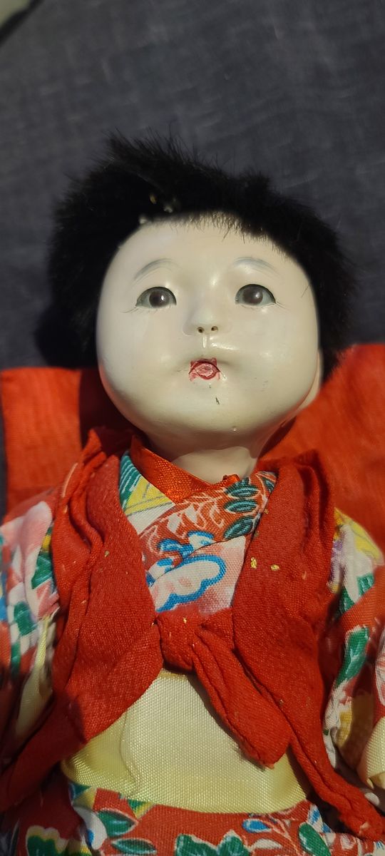 1950s Vintage Ichimatsu Ningya Gofun Japanese glass eyes baby doll in kimono