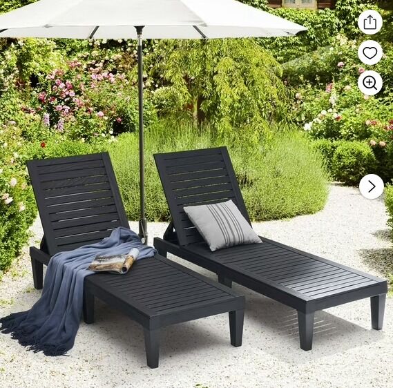 NEW - Hearth and Harbor Set of 2 Chaise Outdoor Lounge Chairs for Pool Chairs or Patio Furniture
