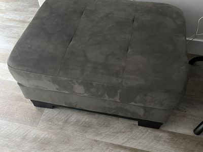 Large Gray Microfiber Upholstered Ottoman Footstool with Dark Feet