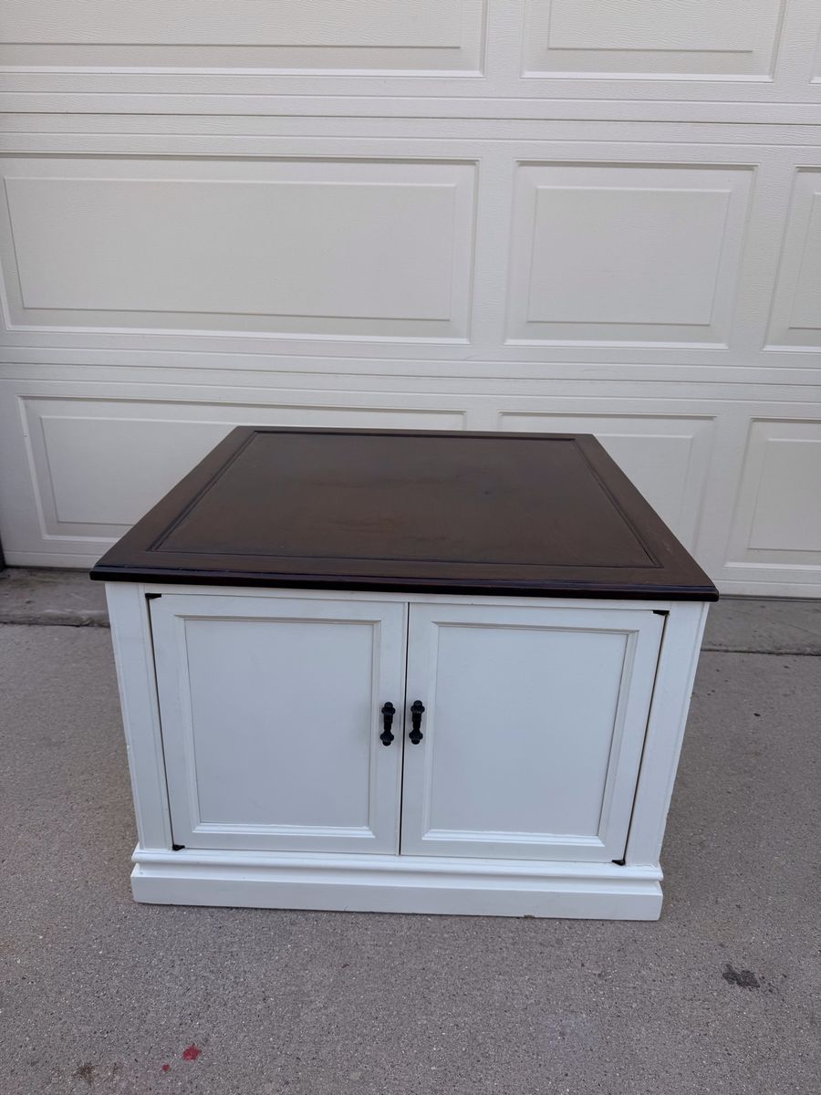 Accent Cabinet with Dark Wood Top and White Base - 2-Door Storage Unit
