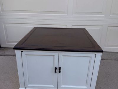 Accent Cabinet with Dark Wood Top and White Base - 2-Door Storage Unit