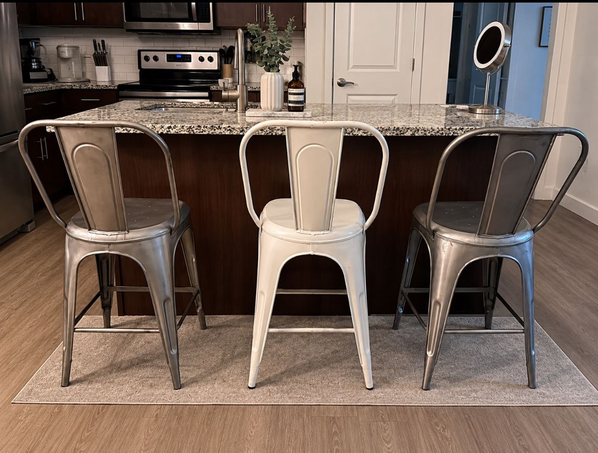 Industrial Metal Counter Stools – Set of 3