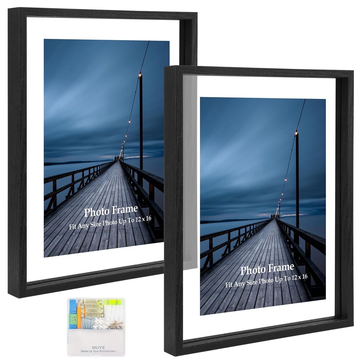 MUYE 12x16 Floating Picture Frames Set of 2 Black