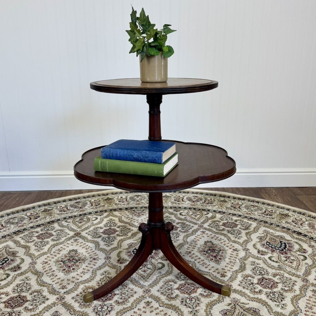 Vintage Mahogany 2-Tier Pedestal Side Table